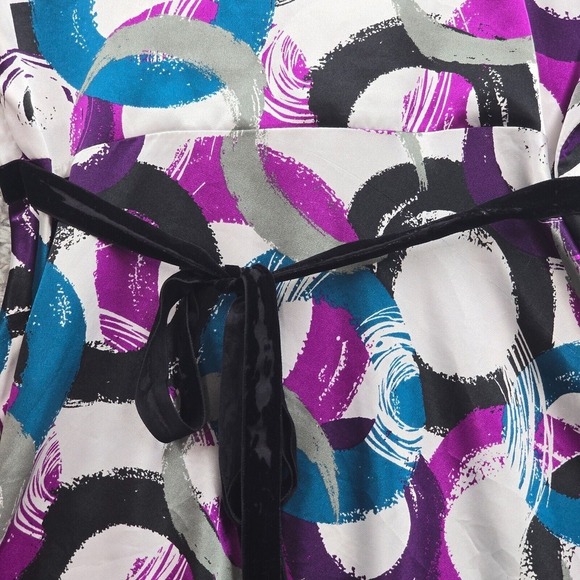 Sele Babydoll Top Womens Medium Colorful Satin Short Sleeve Tie Y2K - Picture 10 of 15